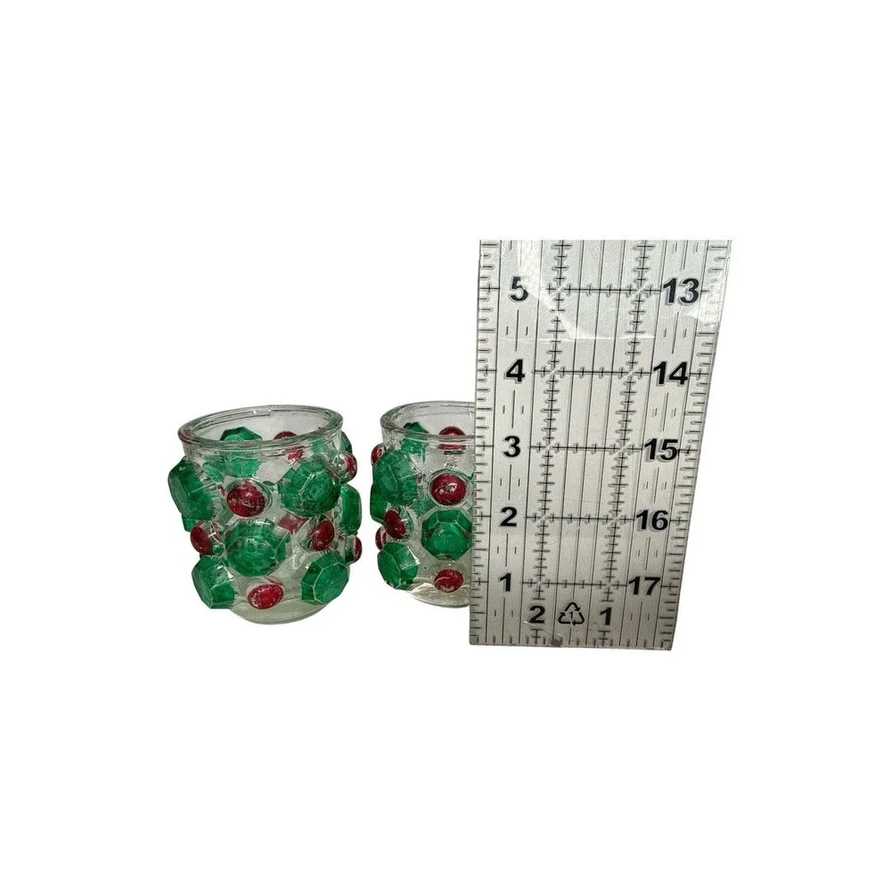 Vintage Japan Christmas Jewel Glass Votive Candle Holders Set 2 Country Store